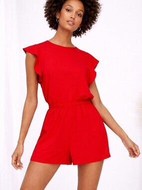 $138 NWT Wilfred Fleurette Romper Red Flutter Sleeve Tie Back S NWT